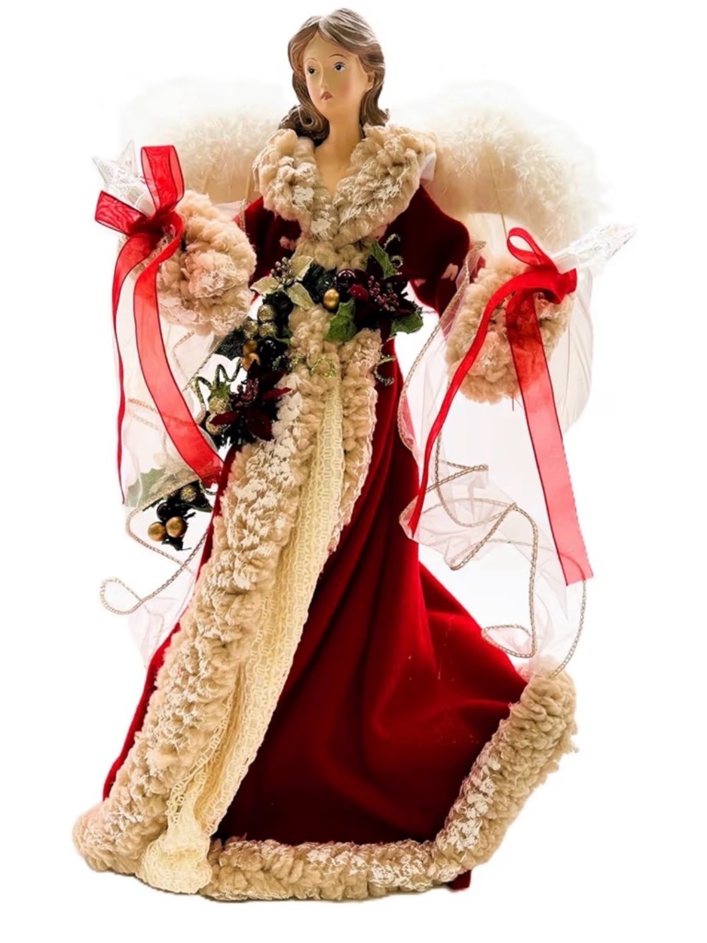 Kurt Adler Red and Cream Angel Tree Topper